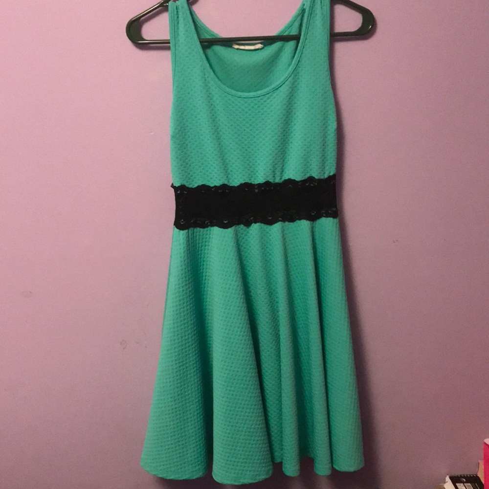 Blue-green Knee Length A-line Dress